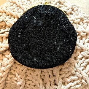 Carla Marchi vintage purse beaded heart design . Long thin metal strap